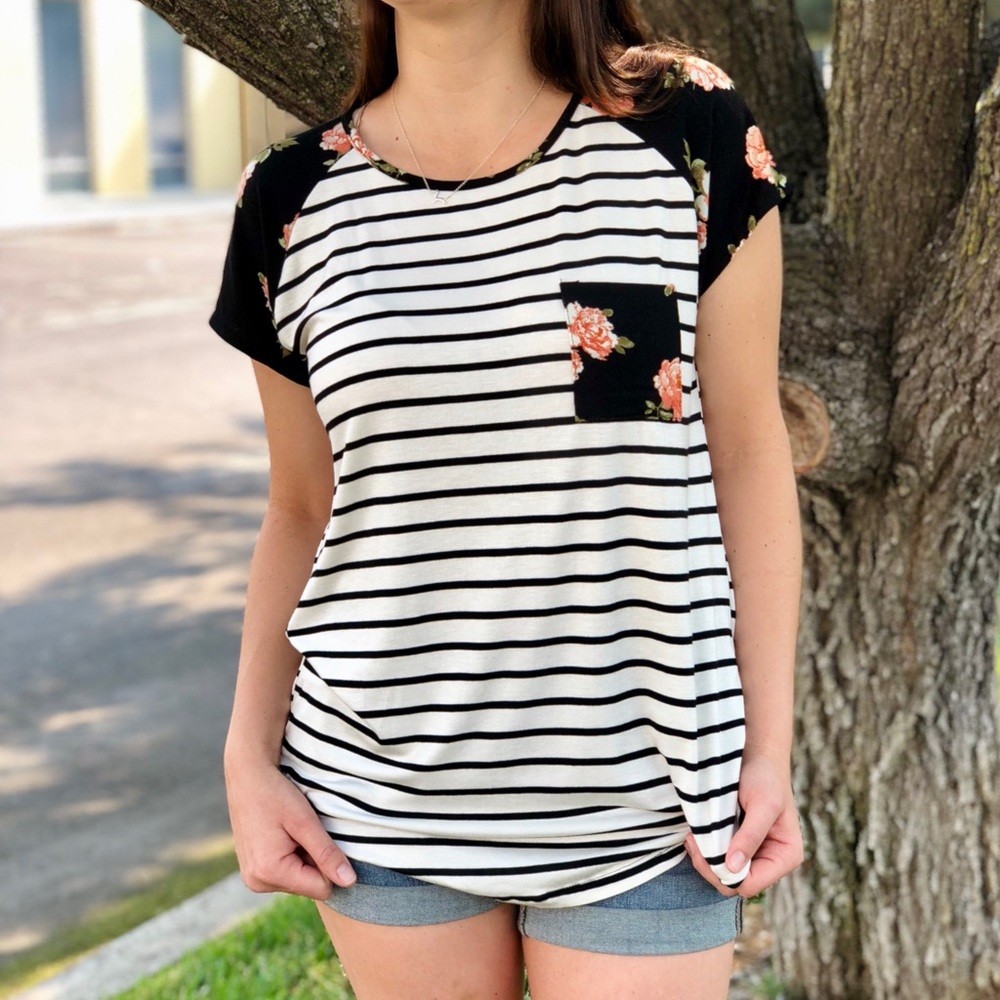 BE Stage Striped Floral Tee